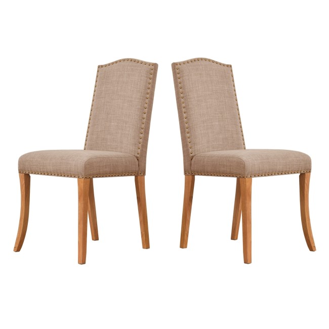 Evesham Pair of Beige Dining Chairs with Classic Stud Detail