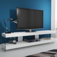 Evoque White High Gloss TV Stand With Glass Sides- Floating Effect