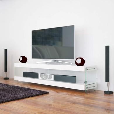 Evoque White High Gloss TV Stand With Glass Sides- Floating Effect
