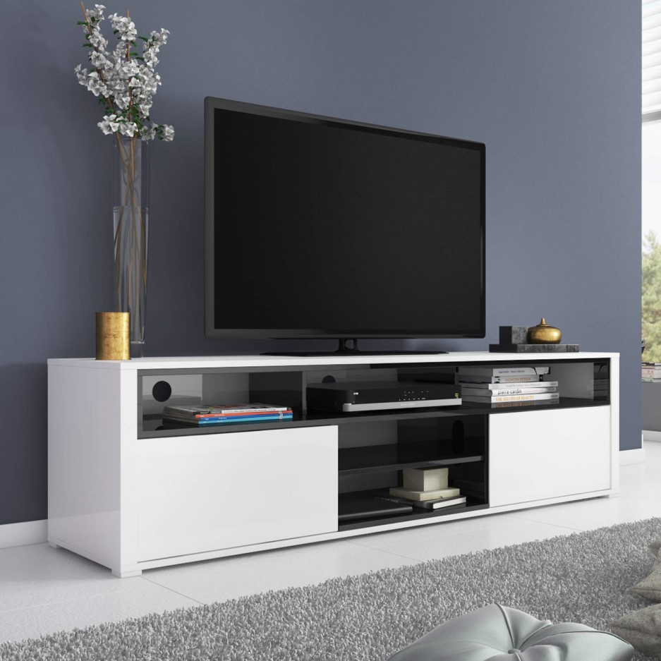 GRADE A1 Evoque White High Gloss TV Unit With Soundbar Shelf