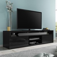 GRADE A1 - Large Black High Gloss TV Unit with Soundbar Shelf - TV's up to 70" - Neo