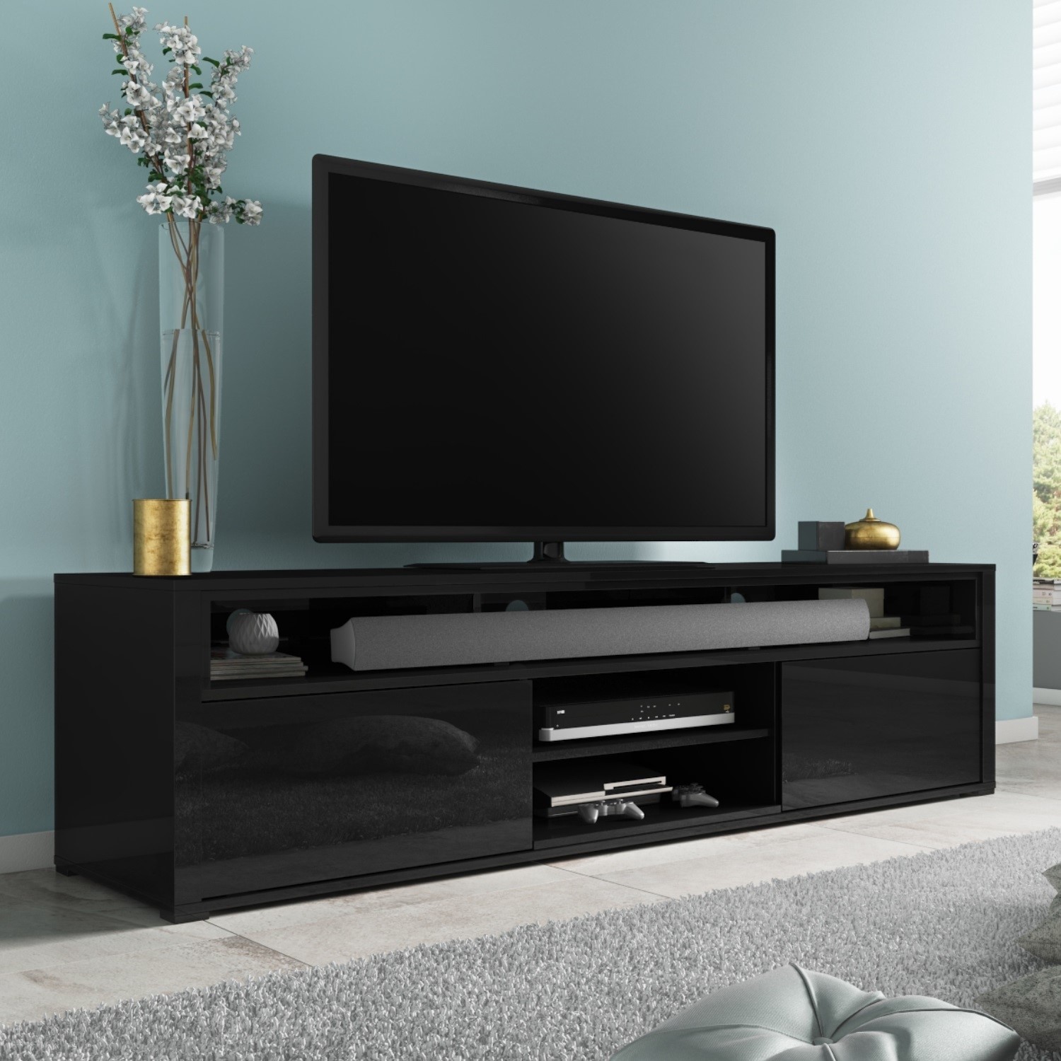 Large Black High Gloss Tv Unit With Storage Neo Furniture123 Large Black High Gloss Tv Unit With Storage Neo Furniture123