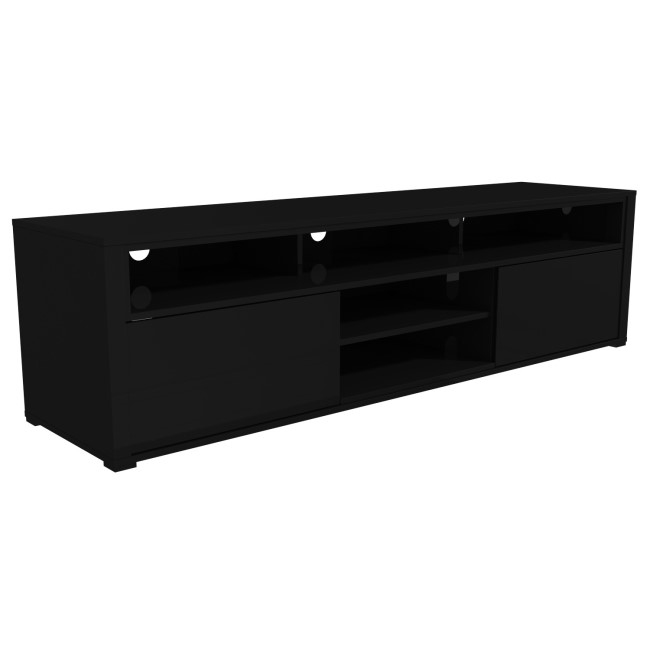 GRADE A1 - Large Black High Gloss TV Unit with Soundbar Shelf - TV's up to 70" - Neo