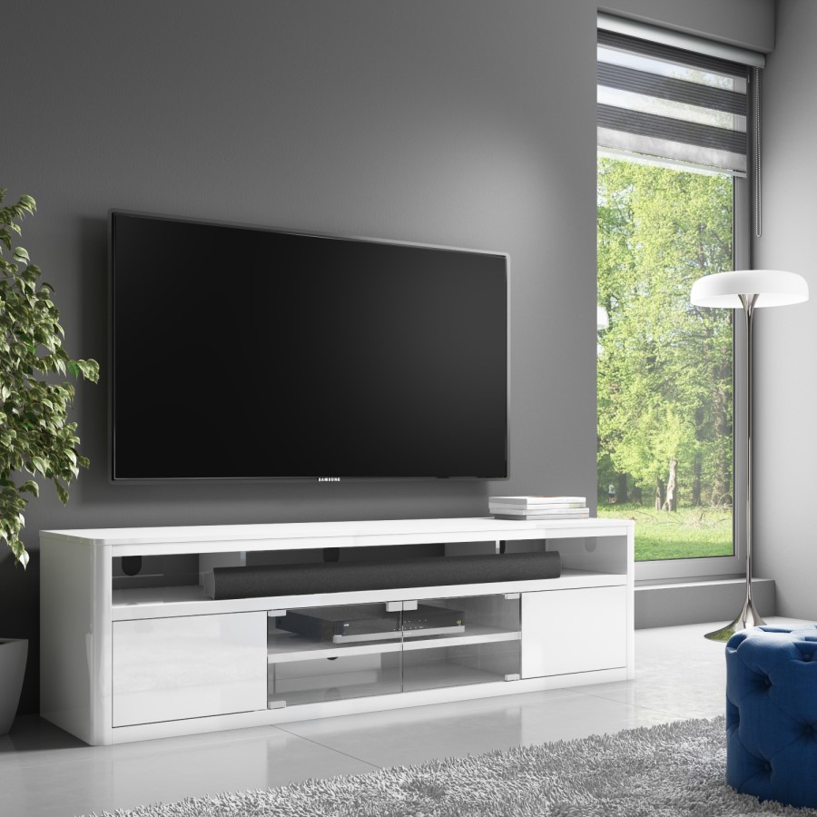 GRADE A1 - Neo Large White High Gloss TV Unit with Soundbar Shelf
