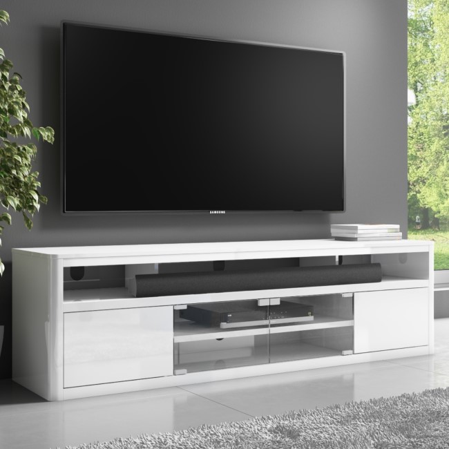 GRADE A1 - Neo Large White High Gloss TV Unit with Soundbar Shelf