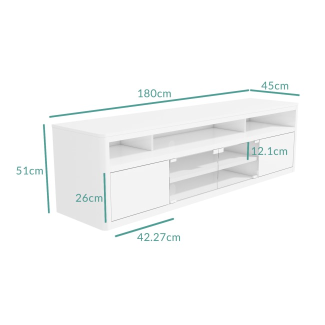 Large White High Gloss TV Unit with Soundbar Shelf -  Neo