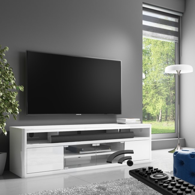 Large White High Gloss TV Unit with Soundbar Shelf -  Neo