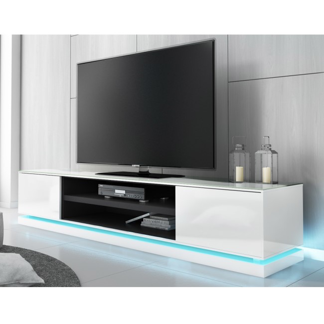GRADE A1 - Evoque White High Gloss TV Unit Stand with LED Lighting