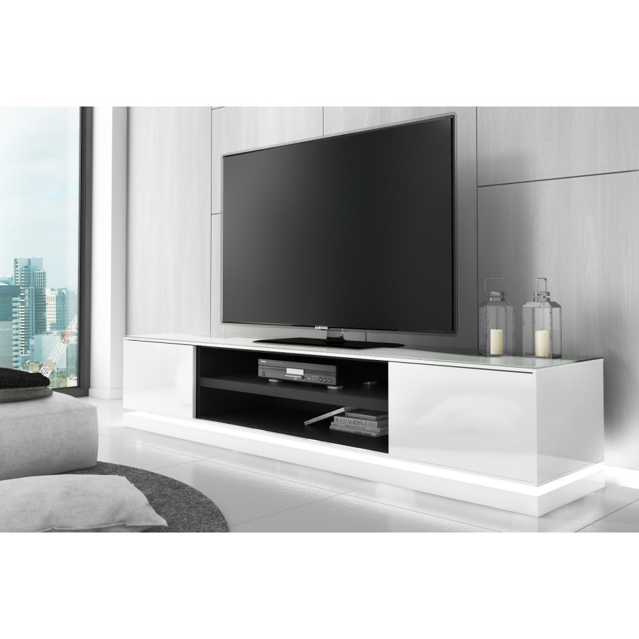 Large White Gloss TV Stand with LED Lighting - Evoque
