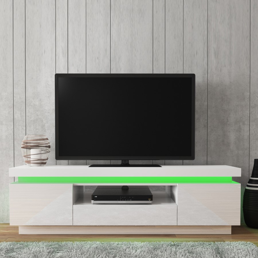 Evoque LED Light Effects White High Gloss TV Unit