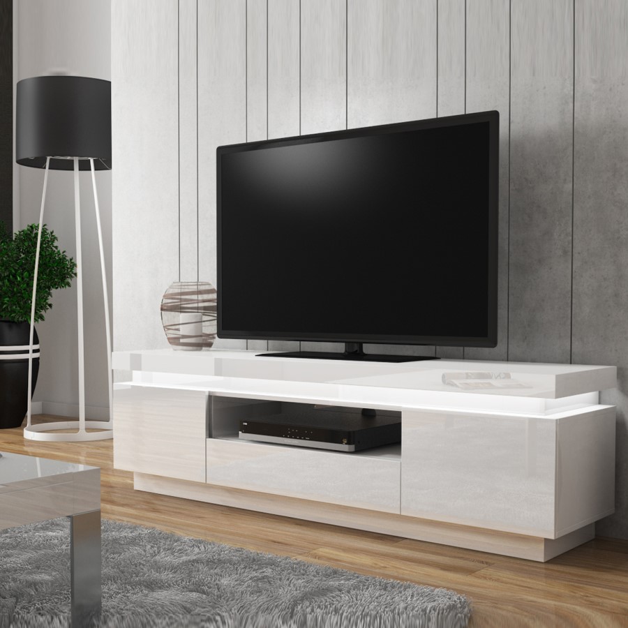Evoque LED Light Effects White High Gloss TV Unit