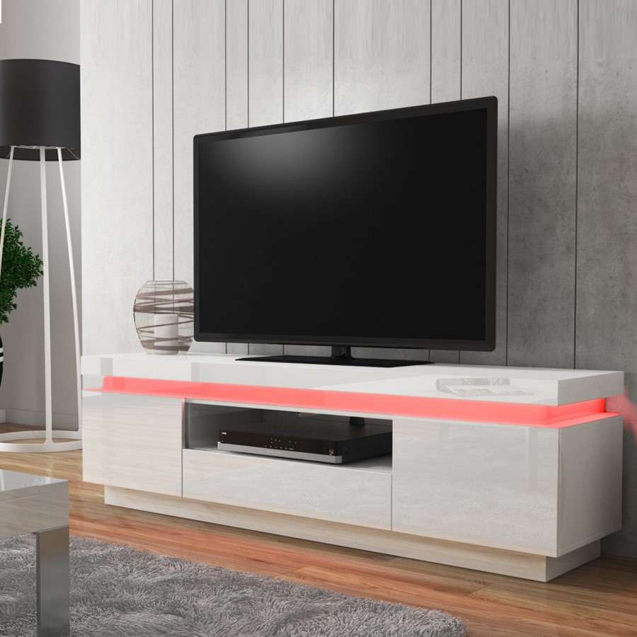 Evoque LED Light Effects White High Gloss TV Unit