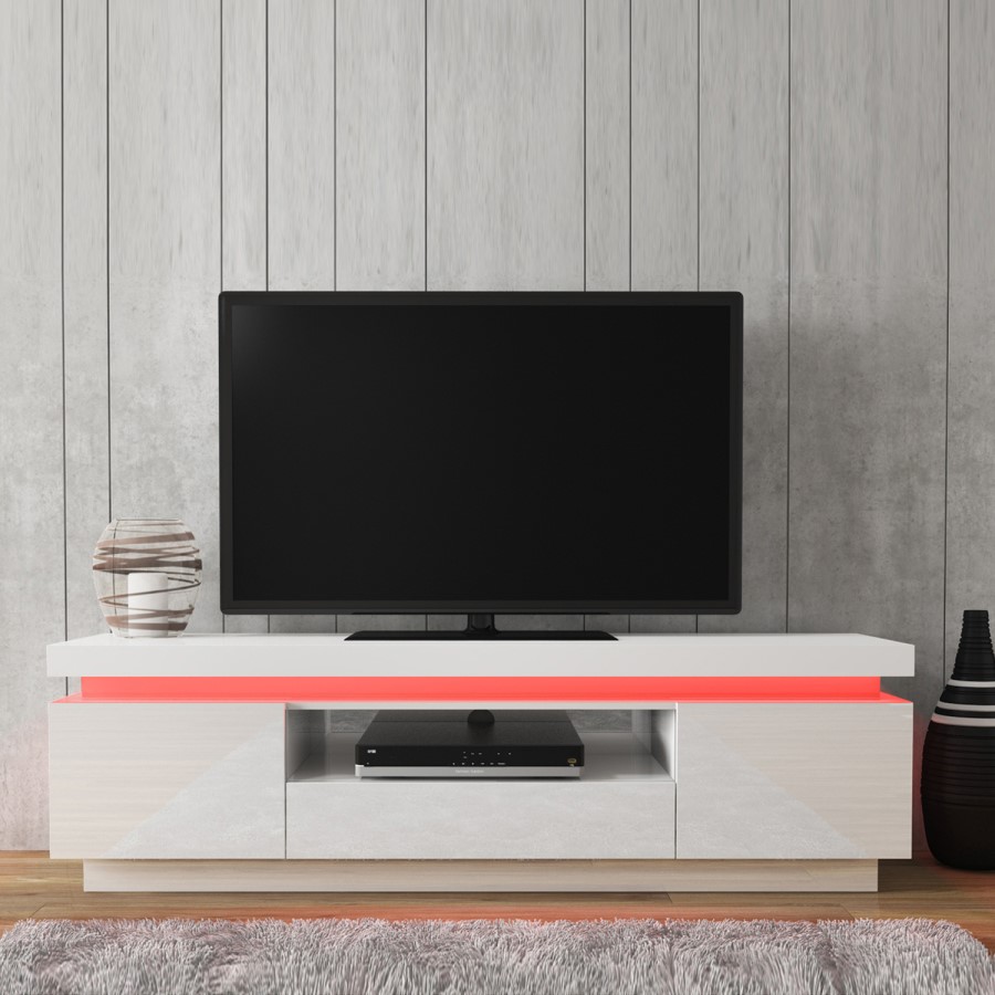 Evoque LED Light Effects White High Gloss TV Unit