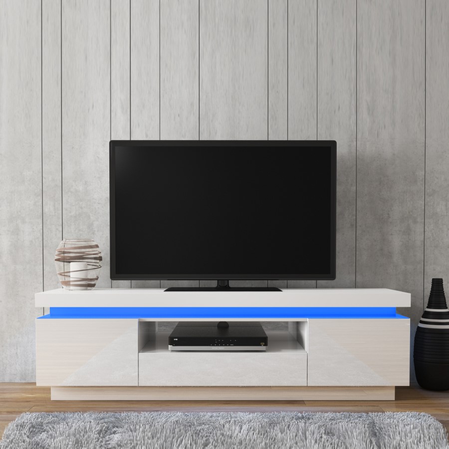 Evoque LED Light Effects White High Gloss TV Unit