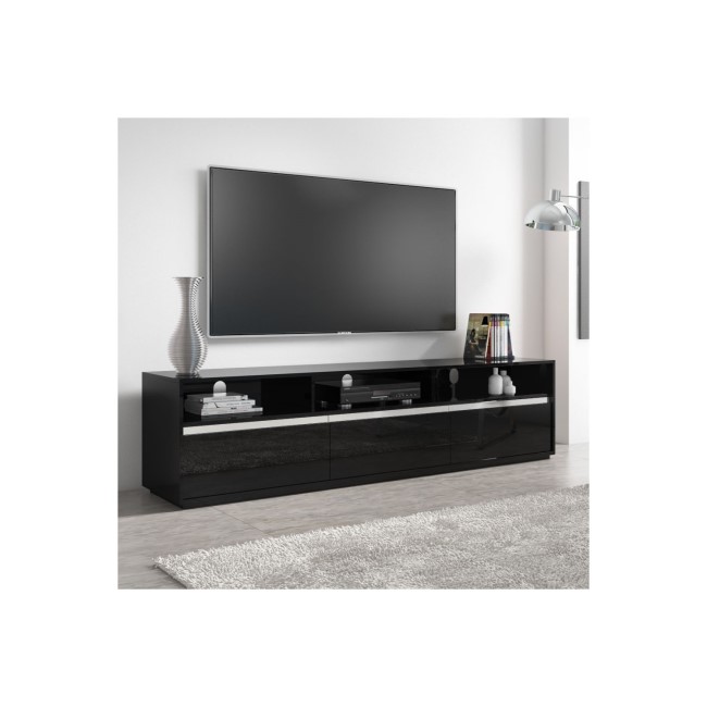 Large Black Gloss TV Unit with Storage Drawers- TVs up to 80" - Evoque