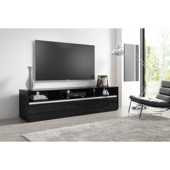 Large Black Gloss TV Unit with Storage Drawers- TVs up to 80" - Evoque