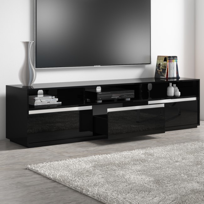 Large Black Gloss TV Unit with Storage Drawers- TVs up to 80" - Evoque