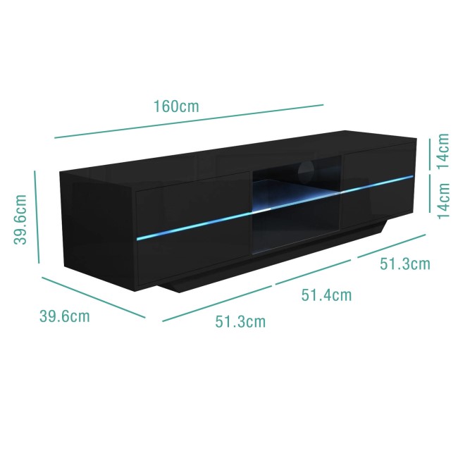 Evoque Large Black High Gloss TV Unit with LED Shelf & Storage - TV's up to 70"