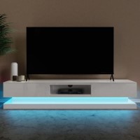 GRADE A1 - Large White Gloss TV Unit with LEDs - TV's up to 88" - Evoque