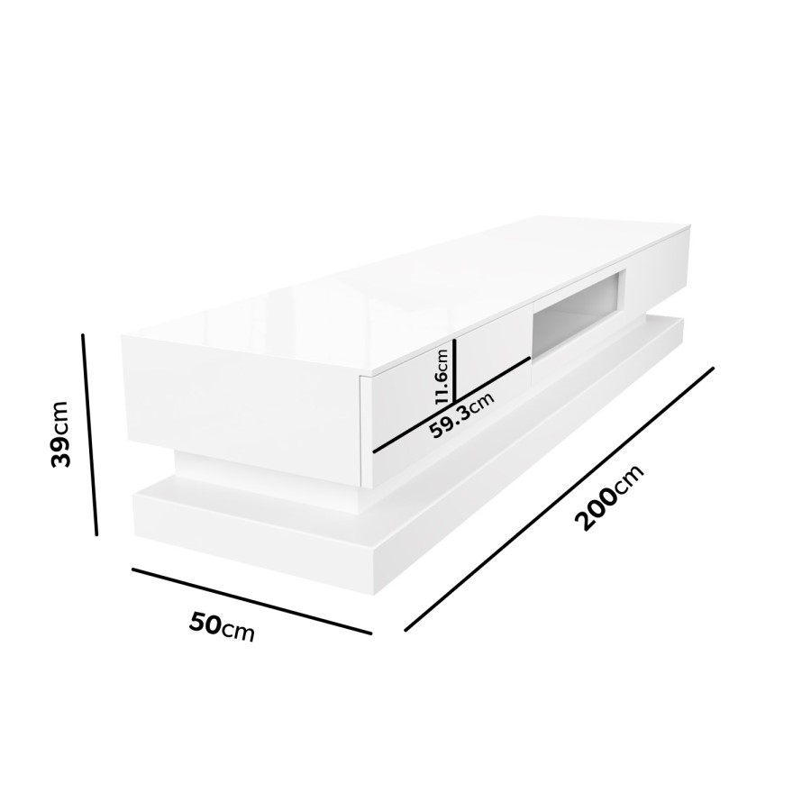 GRADE A1 - Large White Gloss TV Unit with LEDs - TV's up to 88" - Evoque