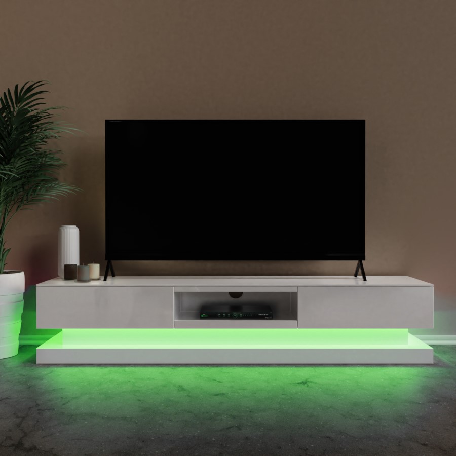 GRADE A1 - Large White Gloss TV Unit with LEDs - TV's up to 88" - Evoque