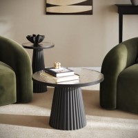 Small Black Round Cast Glass Coffee Table - Evie