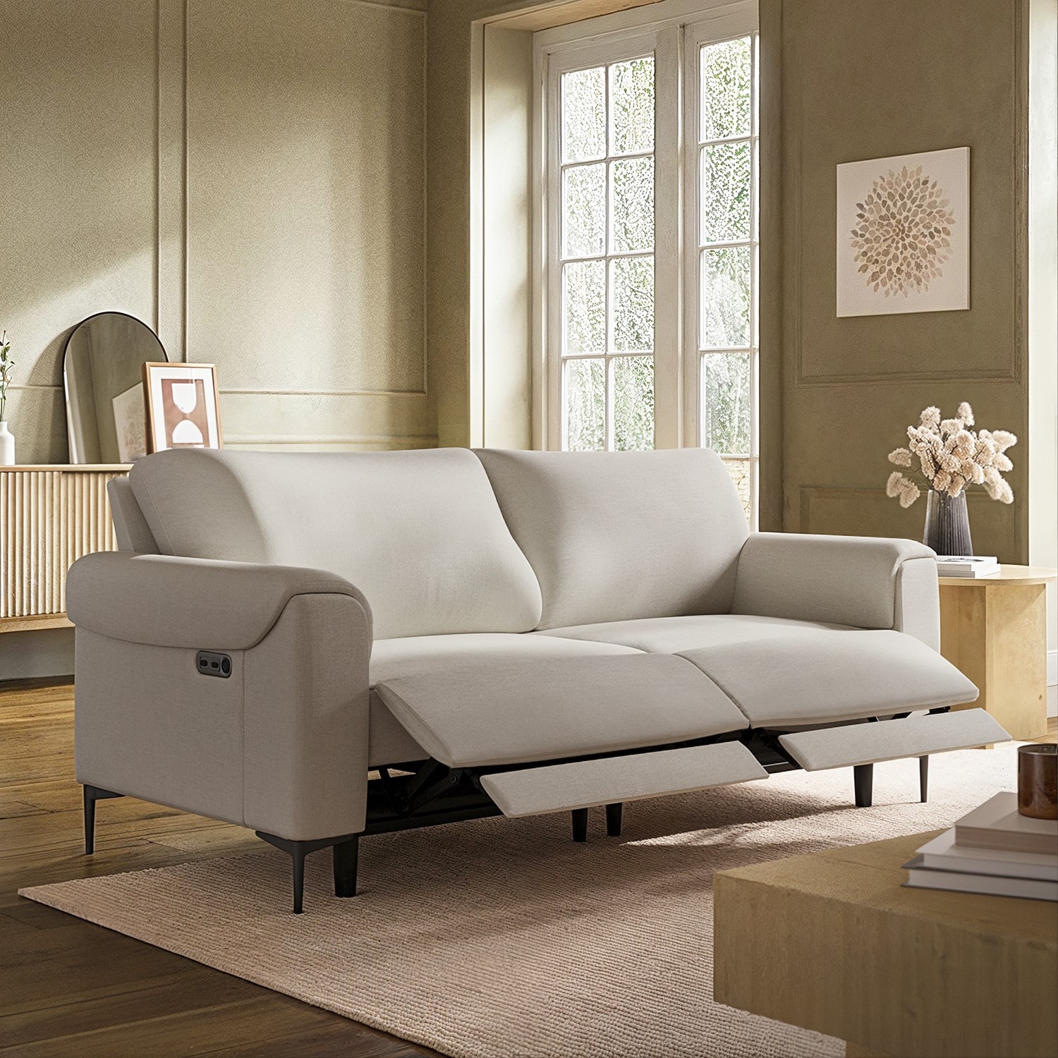 Beige Fabric 3 Seater Electric Recliner Sofa - Ezra - Furniture123