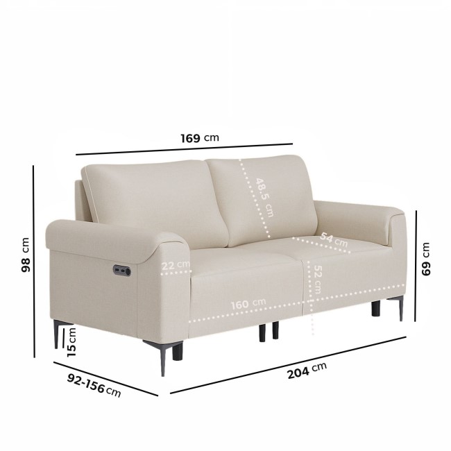 Beige Fabric 3 Seater Electric Recliner Sofa - Ezra