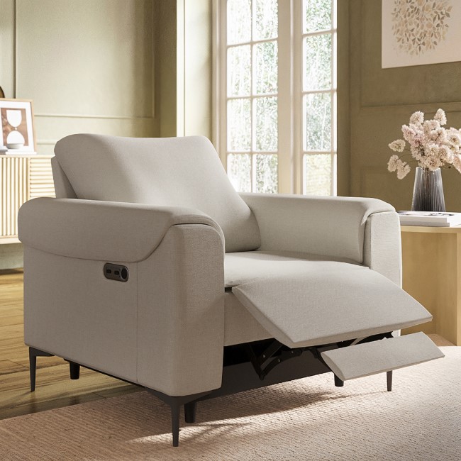 Beige Fabric Electric Recliner Armchair with Footrest - Ezra