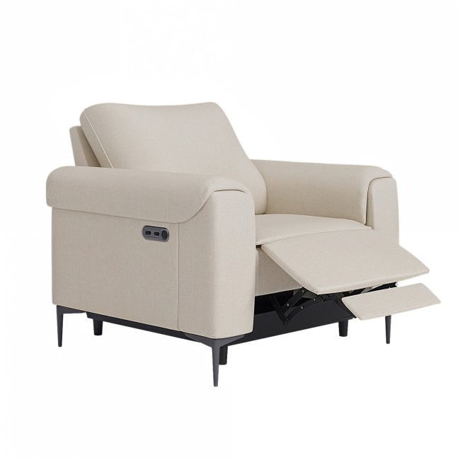 Beige Fabric Electric Recliner Armchair with Footrest - Ezra