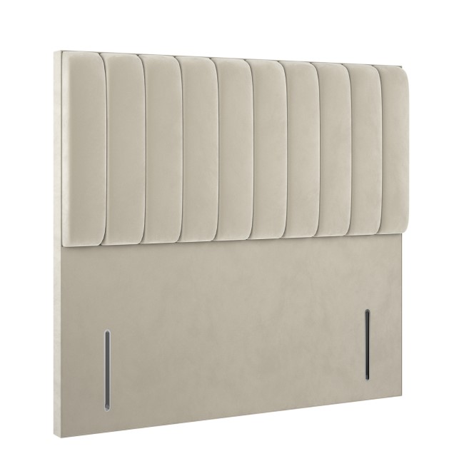 Beige Velvet Small Double Headboard with Vertical Stripe - Langston