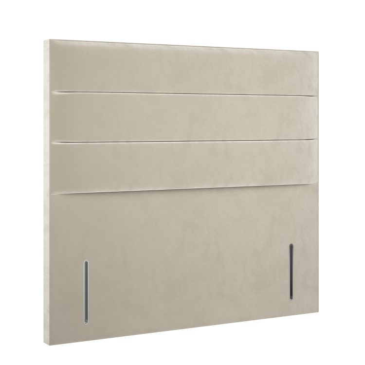 Beige Velvet Double Headboard with Horizontal Stripe - Langston