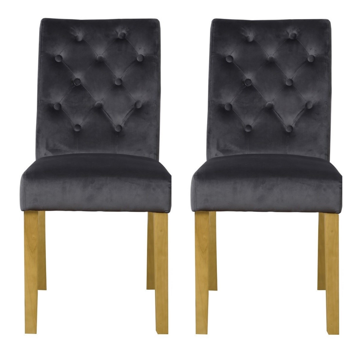 Velvet Dining Chairs With Oak Legs, Dark Grey Fabric Dining Chairs With Oak Legs