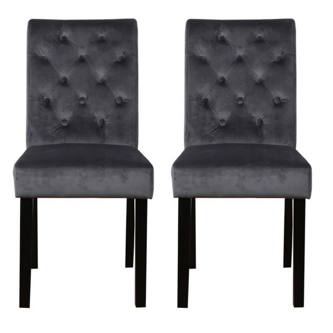 GRADE A1 - Faith Charcoal Pair of Velvet Dining Chairs with Black Legs