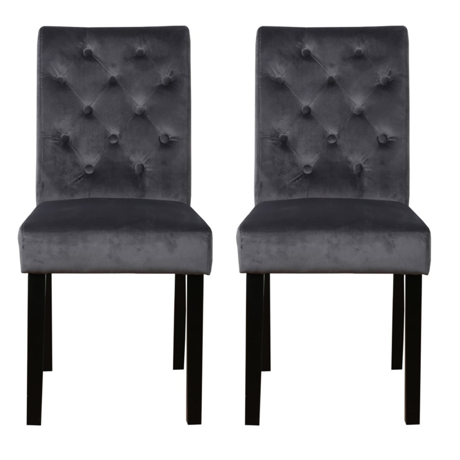 Faith Charcoal Pair of Velvet Dining Chairs with Black Legs | Furniture123