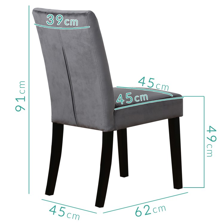 Faith Charcoal Pair of Velvet Dining Chairs with Black Legs