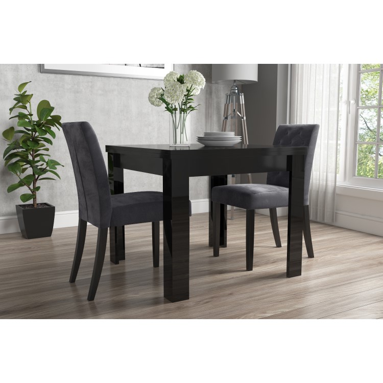 Faith Charcoal Pair of Velvet Dining Chairs with Black Legs