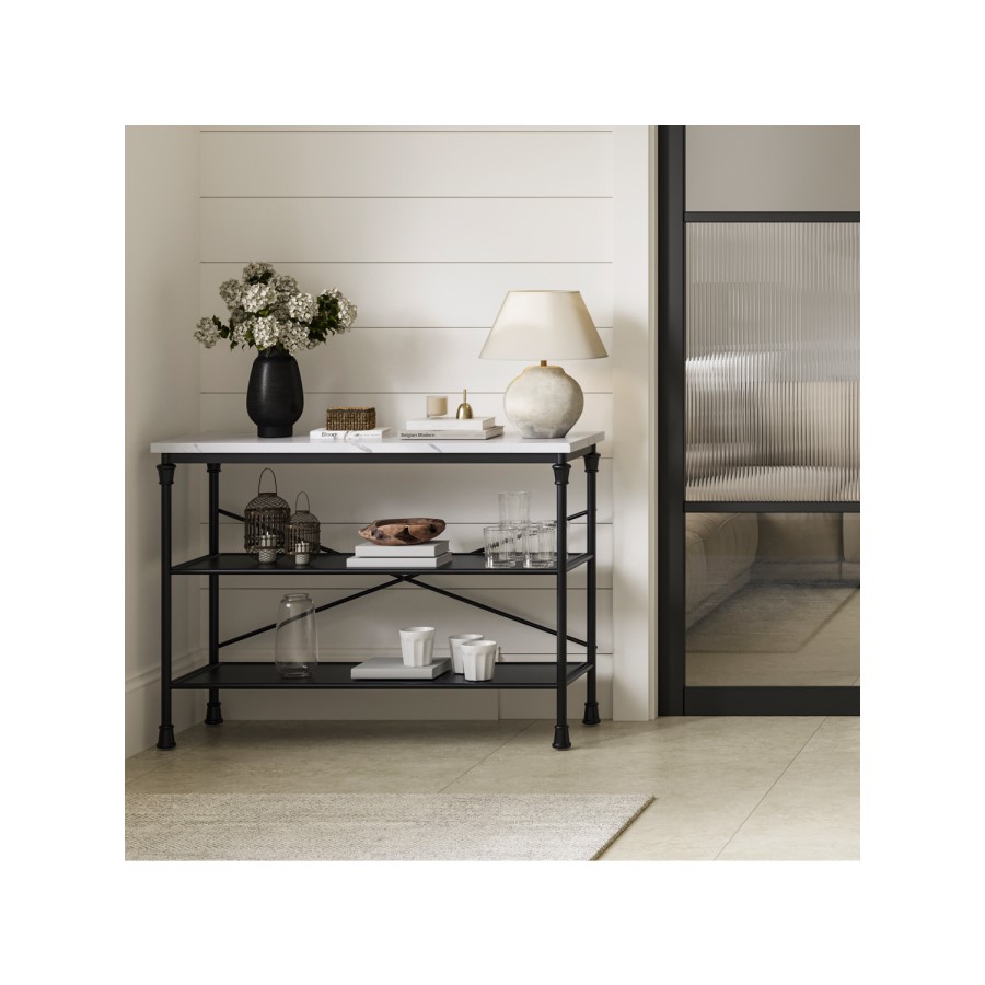 Black Metal Console Table with Marble Effect Top - Fairmont