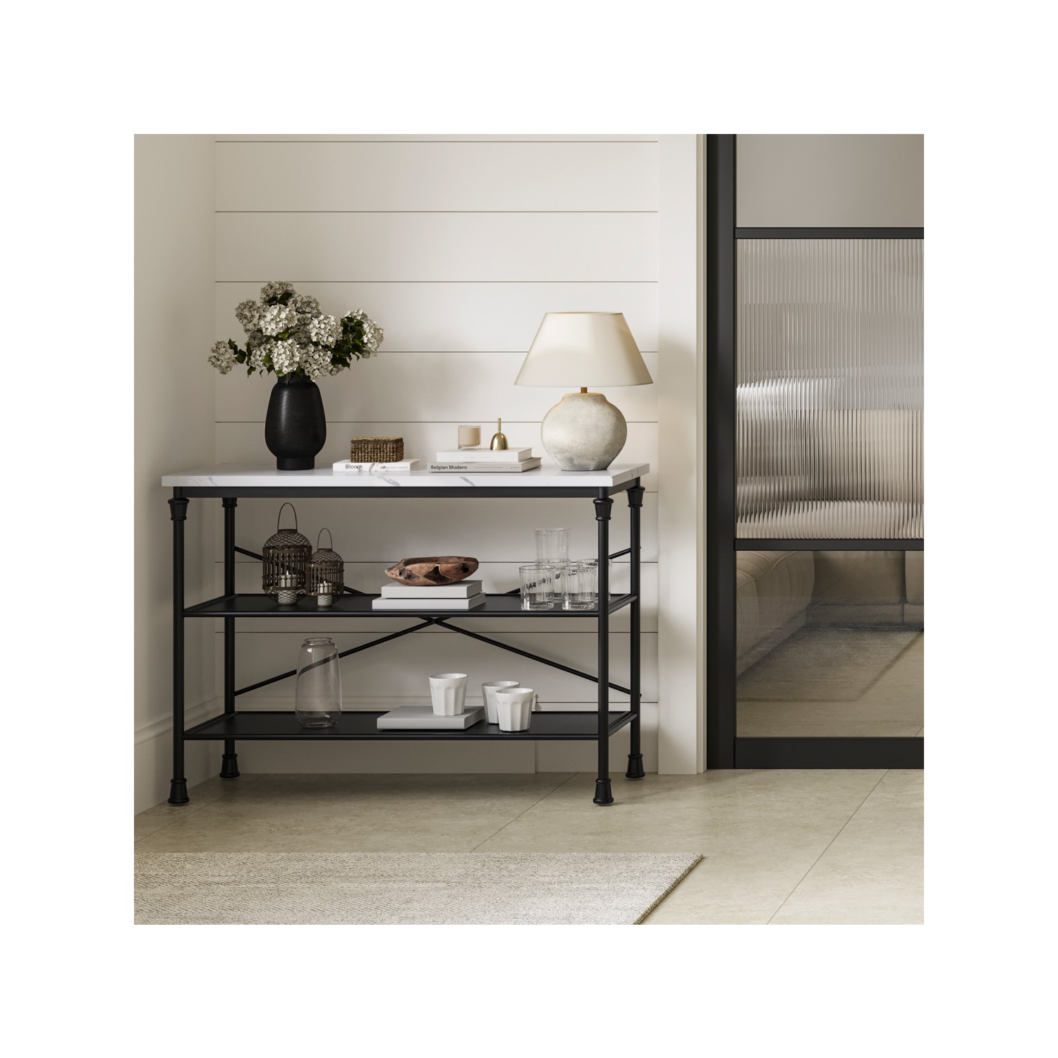 Metal Console Table Marble Effect Top Fairmont