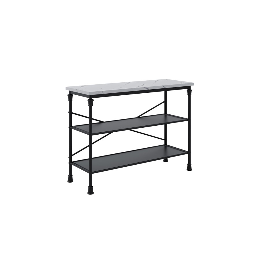 Black Metal Console Table with Marble Effect Top - Fairmont