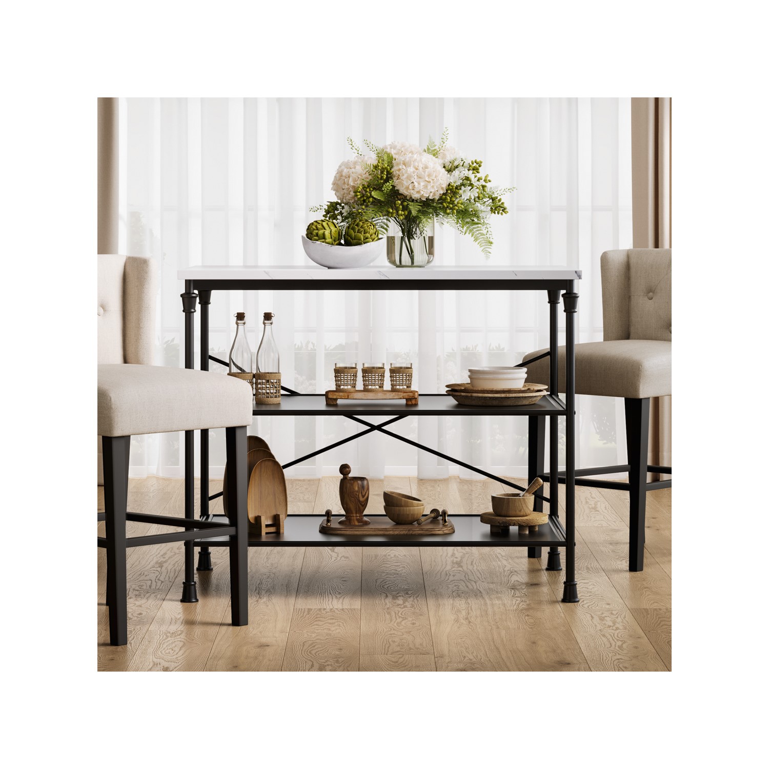 Metal Freestanding Kitchen Island Marble Effect Top Fairmont
