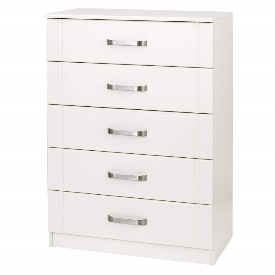 One Call Furniture Flute 5 Drawer Chest in Textured Ivory
