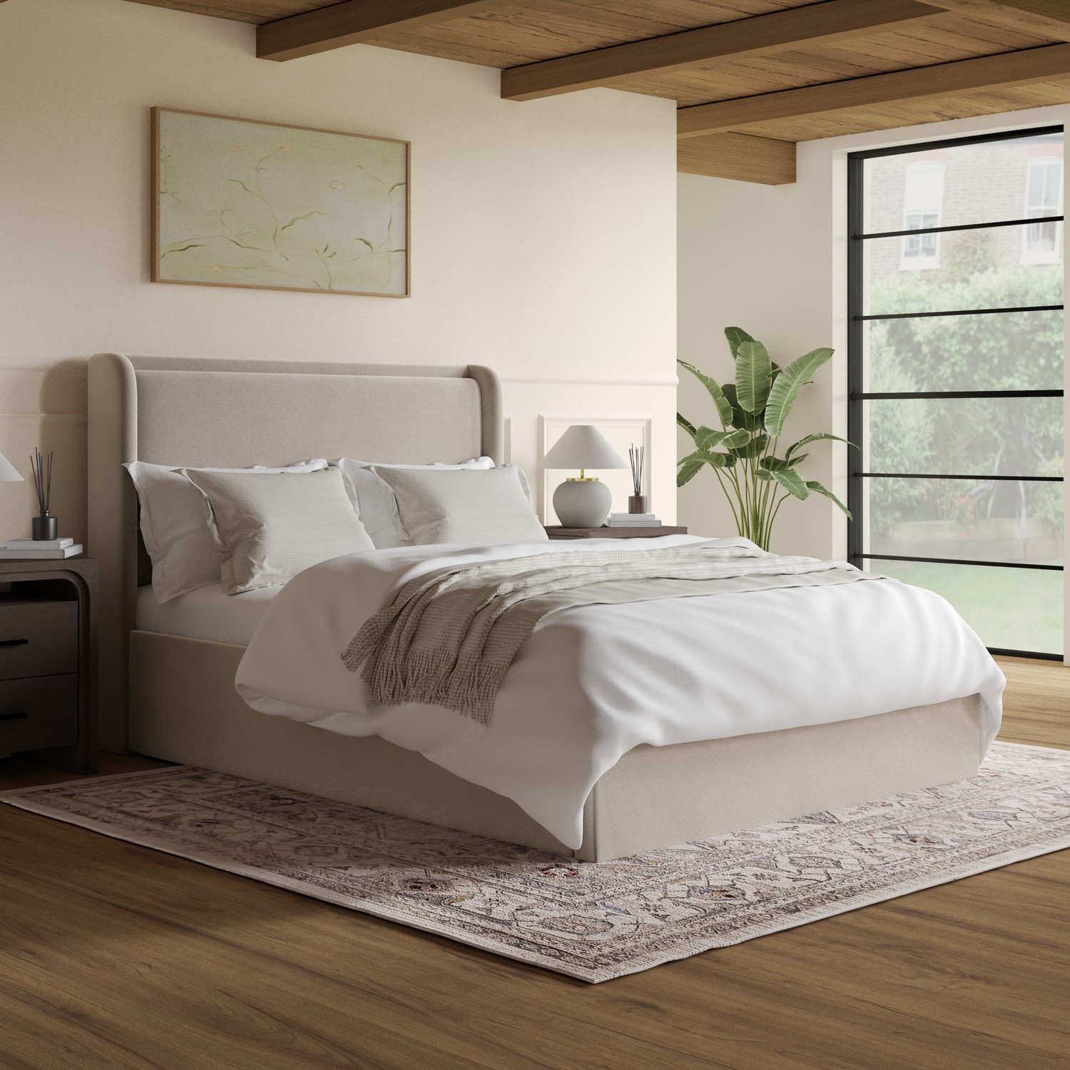 Velvet Double Ottoman Bed Cushioned Headboard