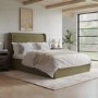 Moss Green Velvet Double Ottoman Bed with Cushioned Headboard - Frida