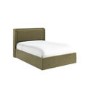 Moss Green Velvet Double Ottoman Bed with Cushioned Headboard - Frida