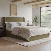 Moss Green Velvet King Size Ottoman Bed with Cushioned Headboard - Frida