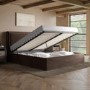 Chocolate Brown Velvet Super King Ottoman Bed with Cushioned Headboard - Frida