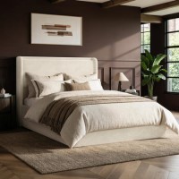 Cream Upholstered Double Ottoman Bed with Cushioned Headboard - Frida