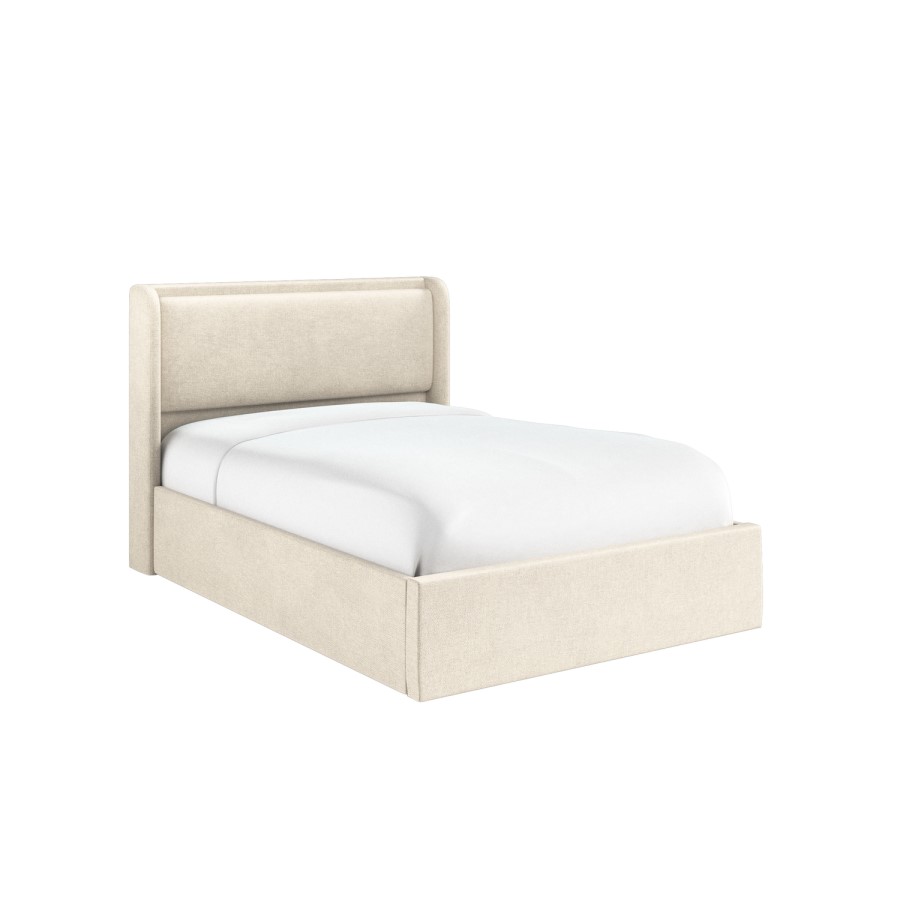 Cream Upholstered Double Ottoman Bed with Cushioned Headboard - Frida