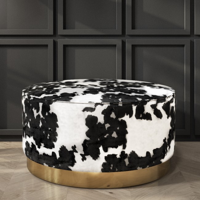 GRADE A1 - Felicity Large Round Velvet Pouffe in Cow Print